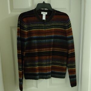 EUC Jones New York Sport Multicolor Striped Wool Cardigan Zipfront Size L